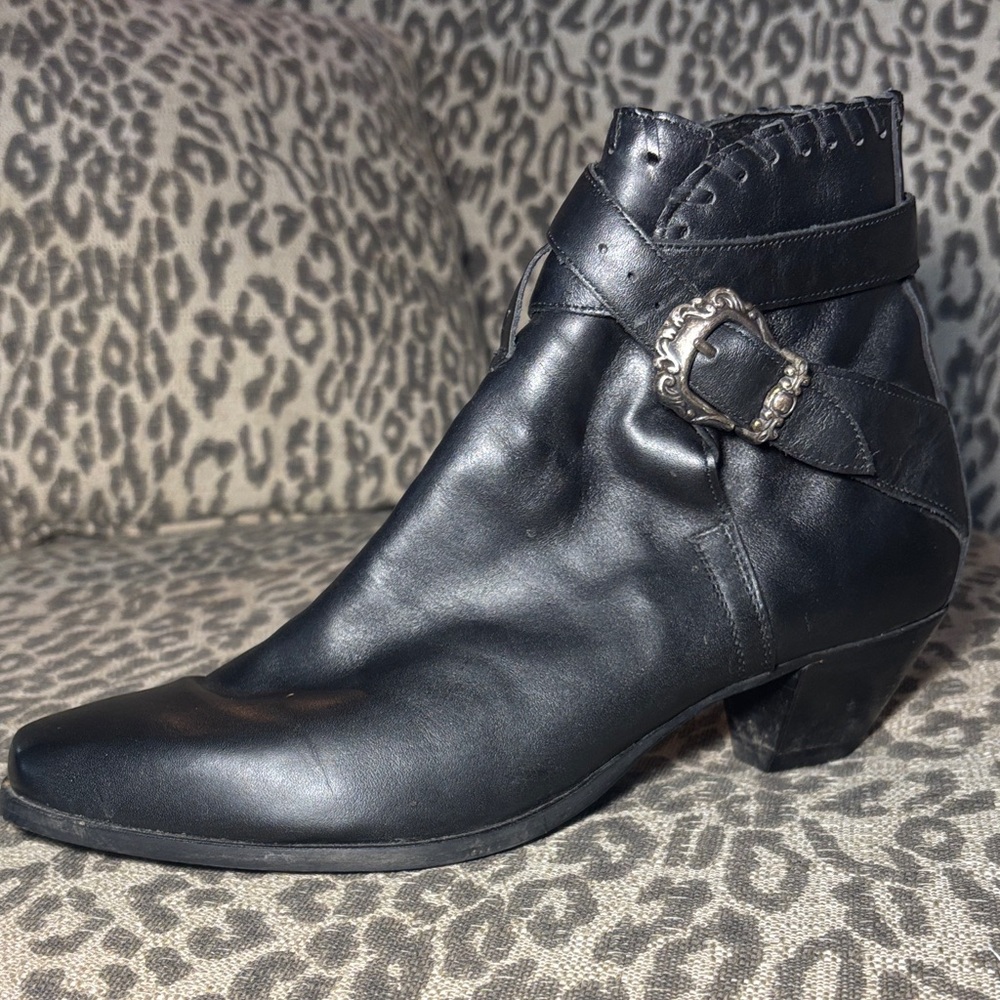 Vintage Justin Boots Black Ankle Booties dressy cowboy boots elegant western 10